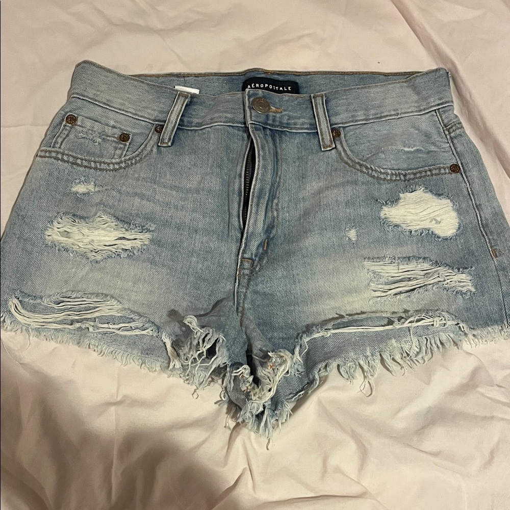 Aeropostale Women's Distressed Light Blue Jean Shorts